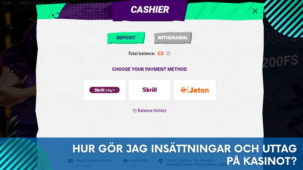 Hur gör jag insättningar och uttag på kasinot?